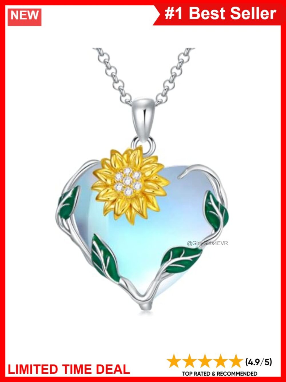 Sterling Silver Sunflower Moonstone Pendant Necklace 18in